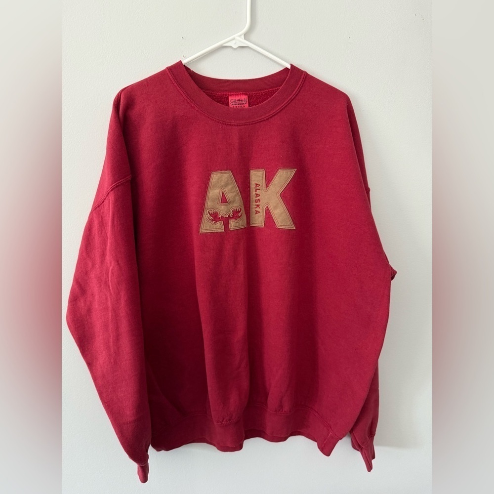 VTG Alaska Moose Sweatshirt Crewneck Red Brown Size L XL